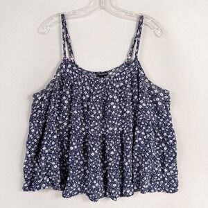 Torrid Gauze Tiered Cami Tank Top 00 US M/L Blue White Floral Cottage Festival
